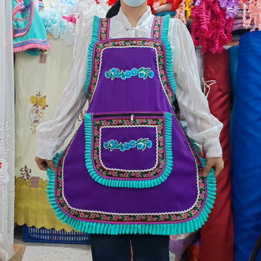 贵州新款爆款民族风围裙厨房专用时尚可爱防尘防污工作服自产自销