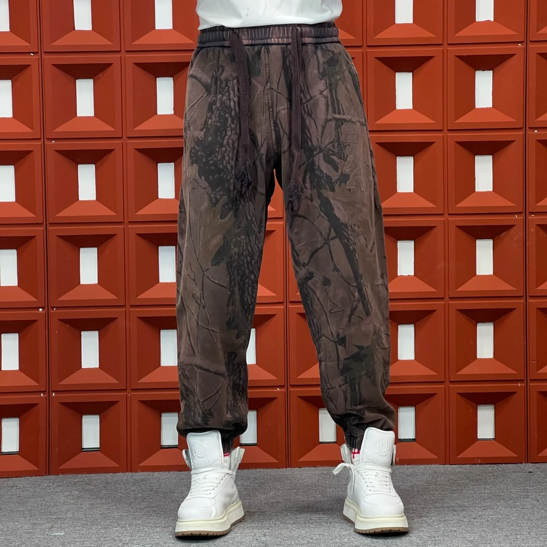 2024HKNB秋冬不加绒新款百搭情侣运动时尚复古树枝迷彩束脚休闲裤