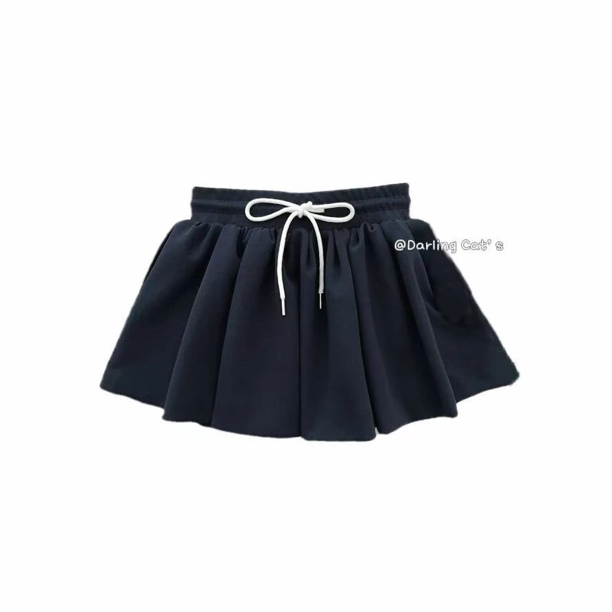 大脸喵 晚风芭蕾 假两件A摆花苞型短裙裤女夏季新款蓬蓬裙潮