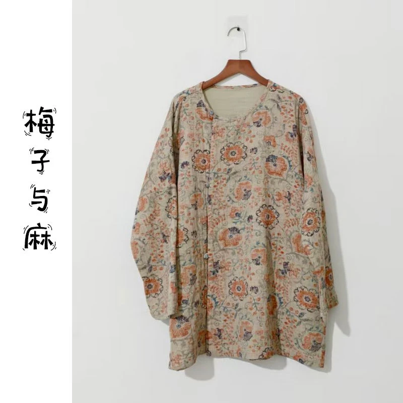 【大梅子推荐】设计款亚麻印花衬衫0332（衣长73胸围130）