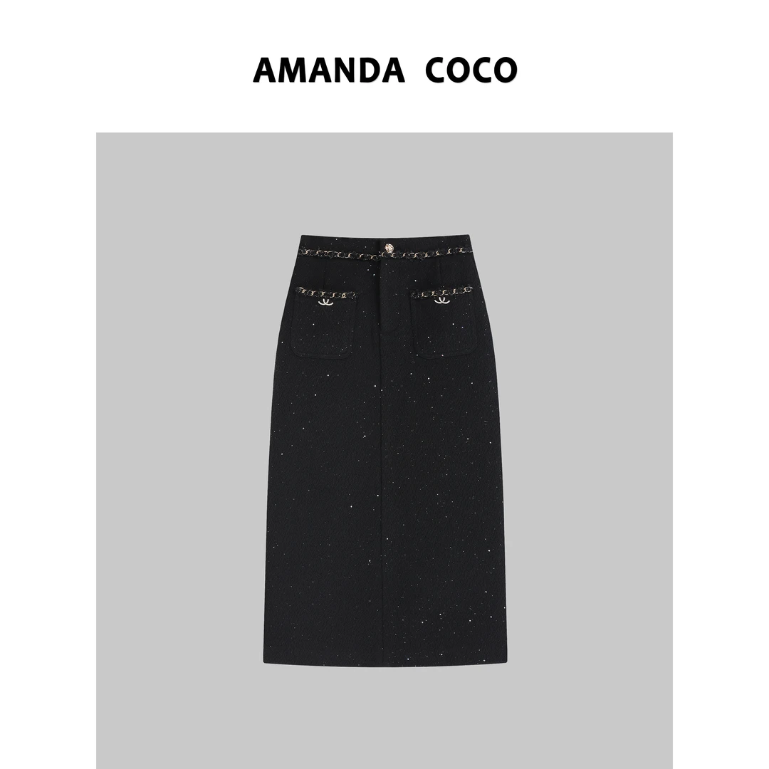 诗诗# 设计师款~高定重工链条秋冬呢子半裙