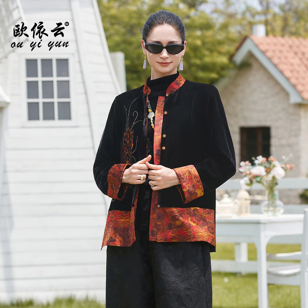 52396欧依云高贵华丽气质外套中老年妈妈洋气秋装宽松上衣显瘦