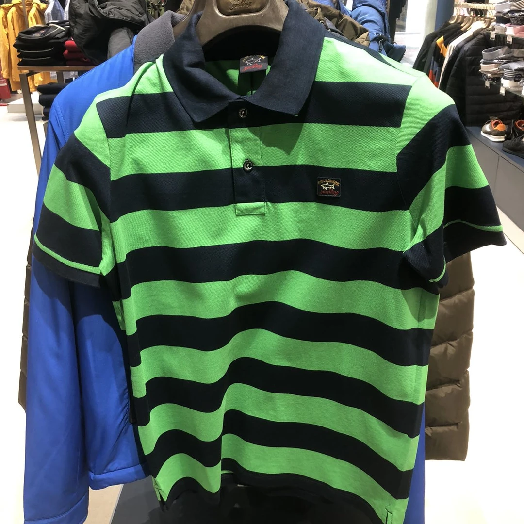 意鲨 不退换 男士绿色条纹polo款短袖