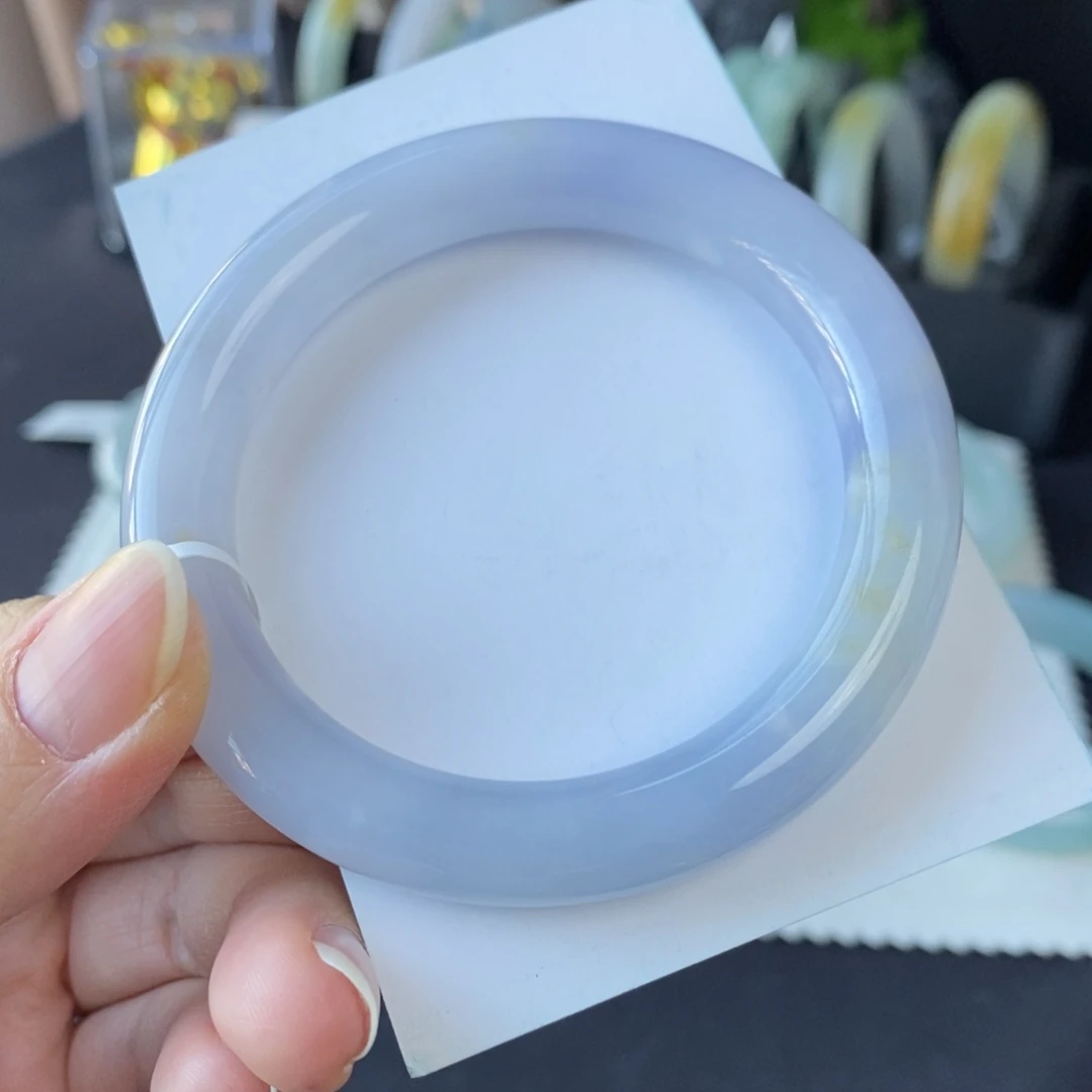 翡翠未镶嵌手镯冰紫雪花棉52.2