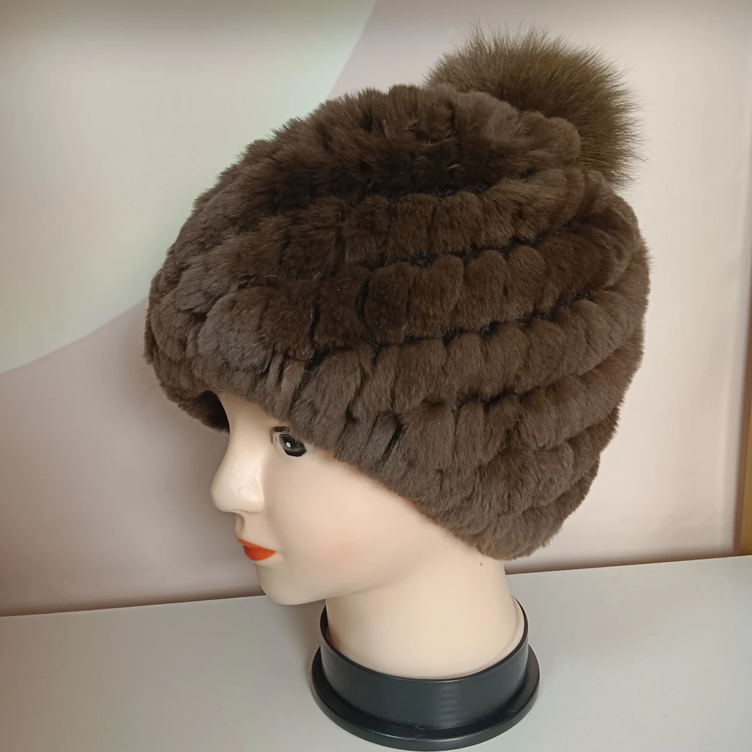 双层獭兔毛狐狸毛球加厚防风保暖皮草女款帽子妈妈时尚百搭弹力冬