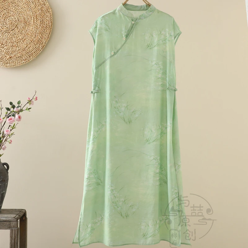 与喆原创【绿草仙子】月亮袖618款国风连衣裙新中式百搭气质显瘦