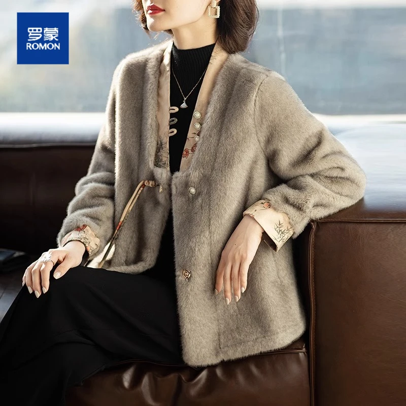 罗蒙妈妈秋冬装外套洋气中式新款中老年贵夫人时尚女士冬装上衣服