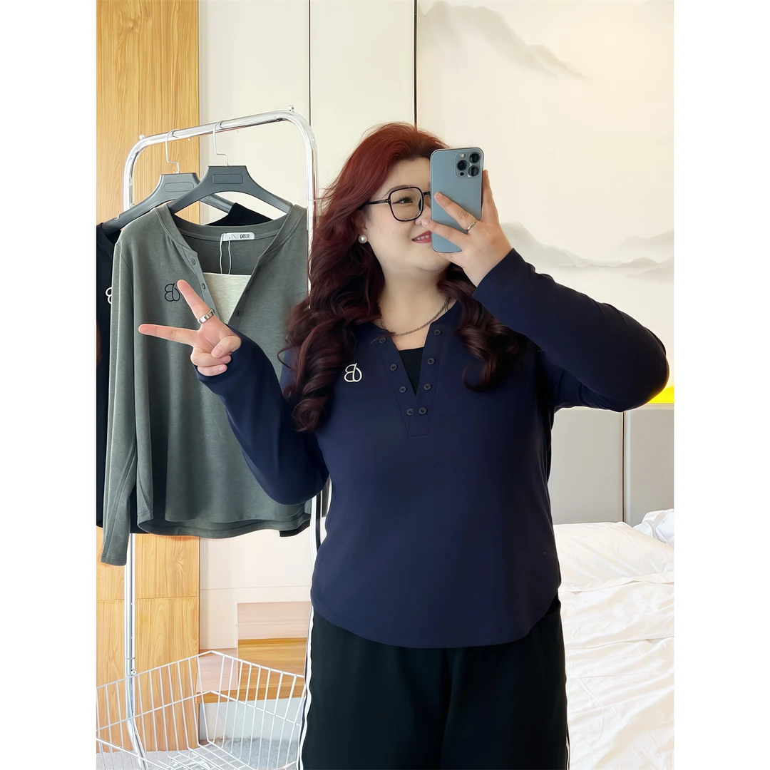 断码捡漏~圣马力诺 / 纯欲风辣妹V领长袖打底衫14113胖MM200斤