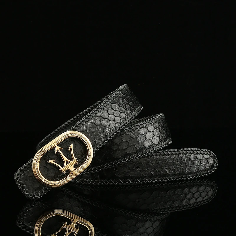 潮流热卖精品蟒蛇皮带男士手工编织平滑扣休闲个性时尚潮男裤腰带