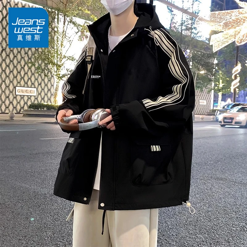 真维斯工装外套男士春秋款青少年宽松痞帅冲锋衣初中高中学生夹克
