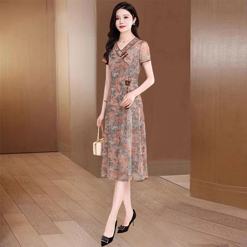 高端精致碎花连衣裙女2025夏季气质名媛高级感礼服妈妈贵夫人品牌