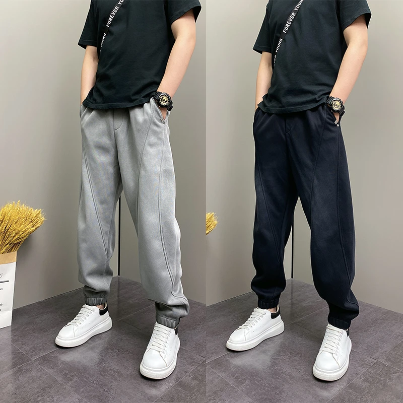 卫裤男秋季新款灰色渐变宽松拼接休闲运动裤潮流时尚百搭束脚裤子