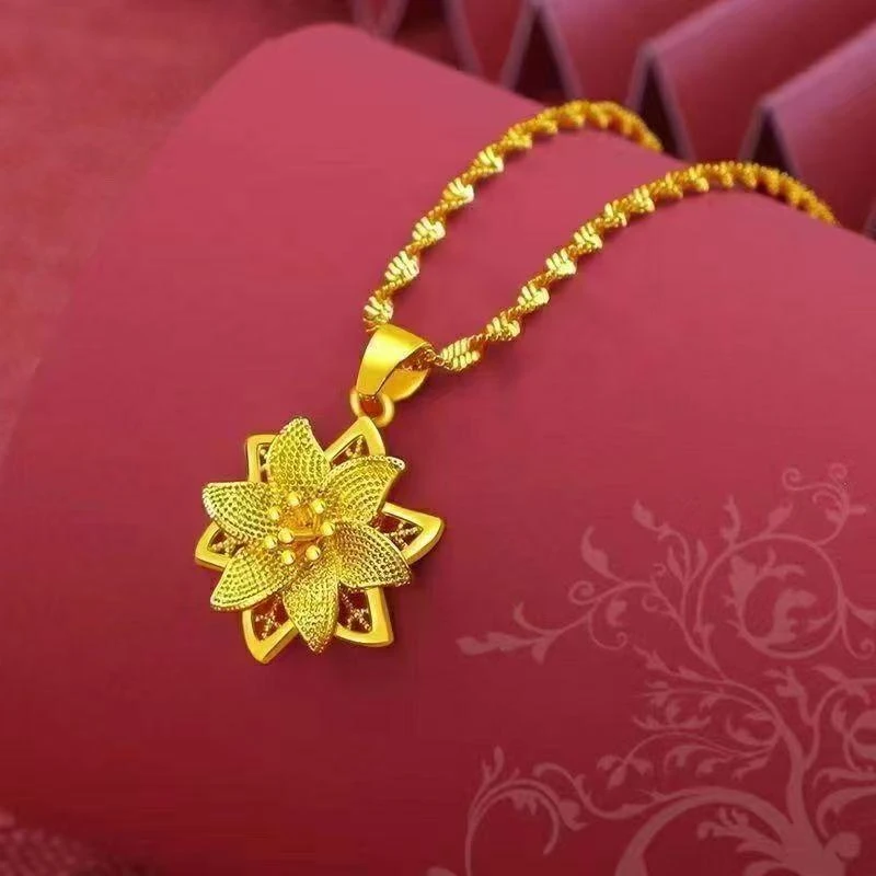 合金项链 【孟加拉赤金】紫荆花项链饰品女款金色时尚坠链精美女士