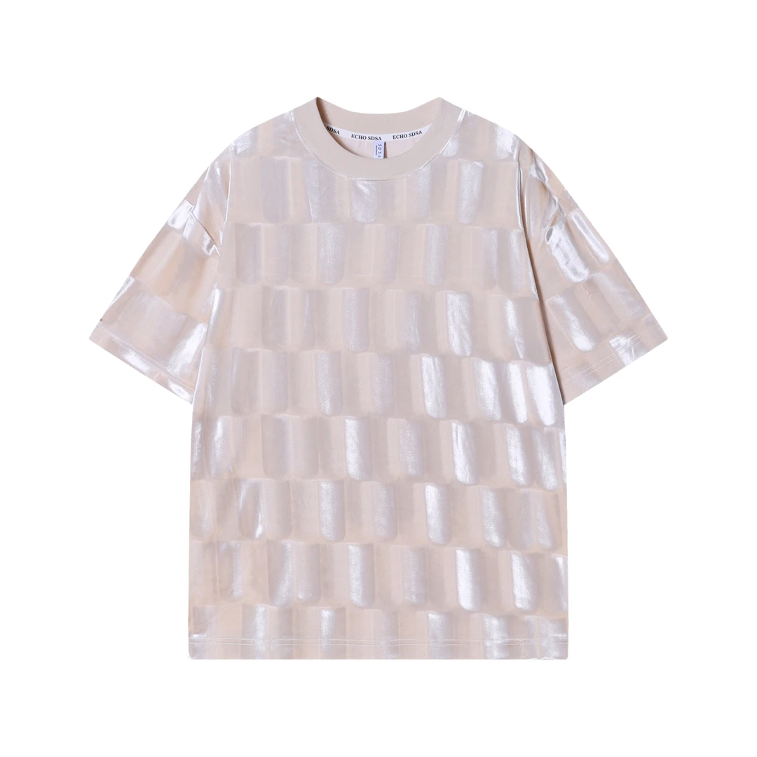 T1586夏季新款时尚亮面叠层设计男士短袖百搭潮流休闲上衣宽松T恤