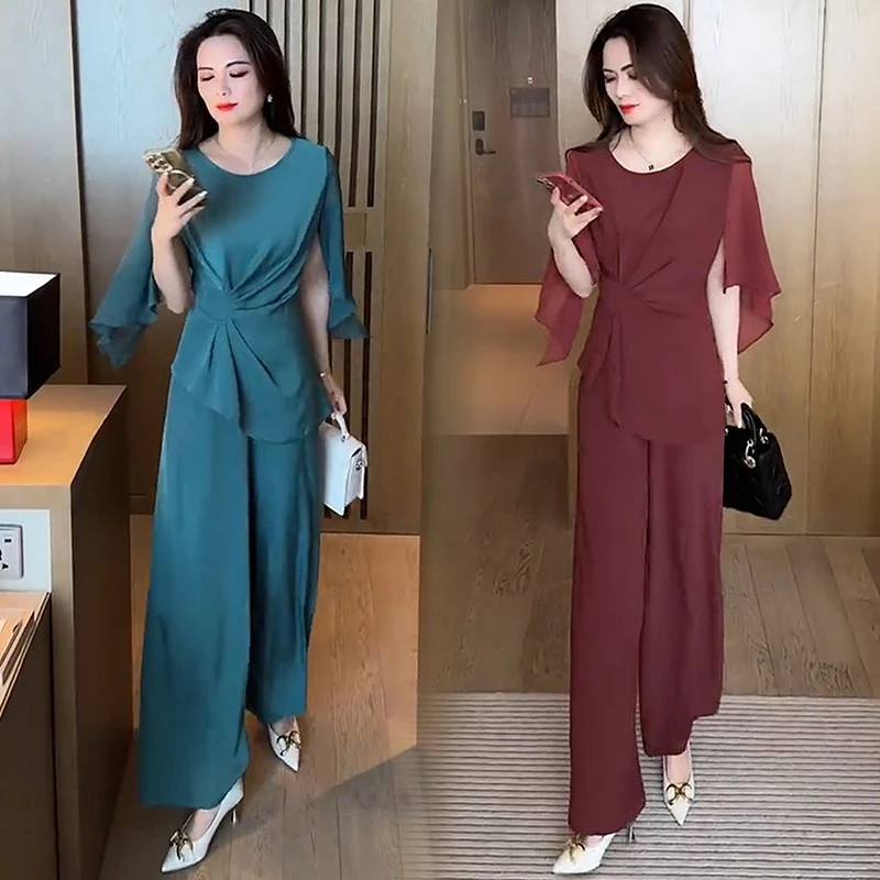 时尚套装女2025夏季新款流行时髦设计感气质垂感阔腿裤显瘦两件套