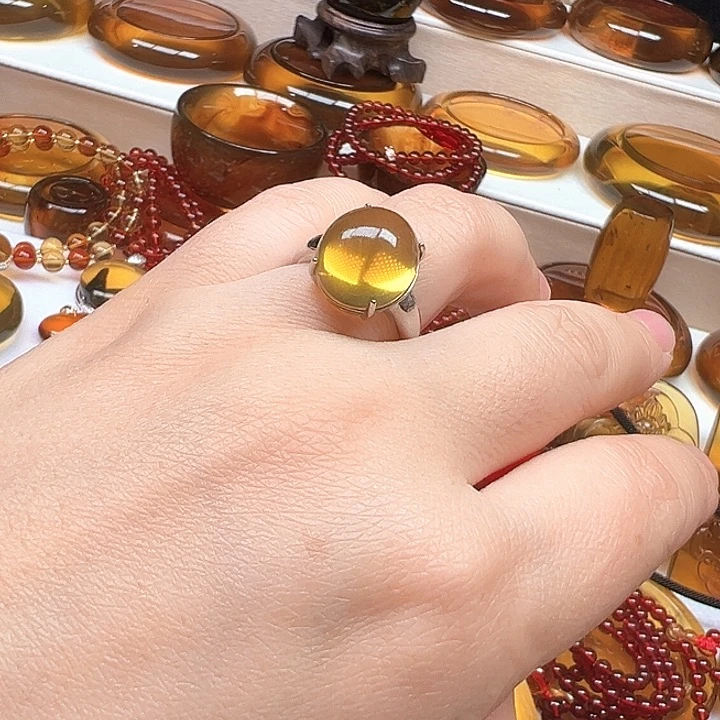 琥珀未镶嵌戒指天然缅甸琥珀绿茶戒指