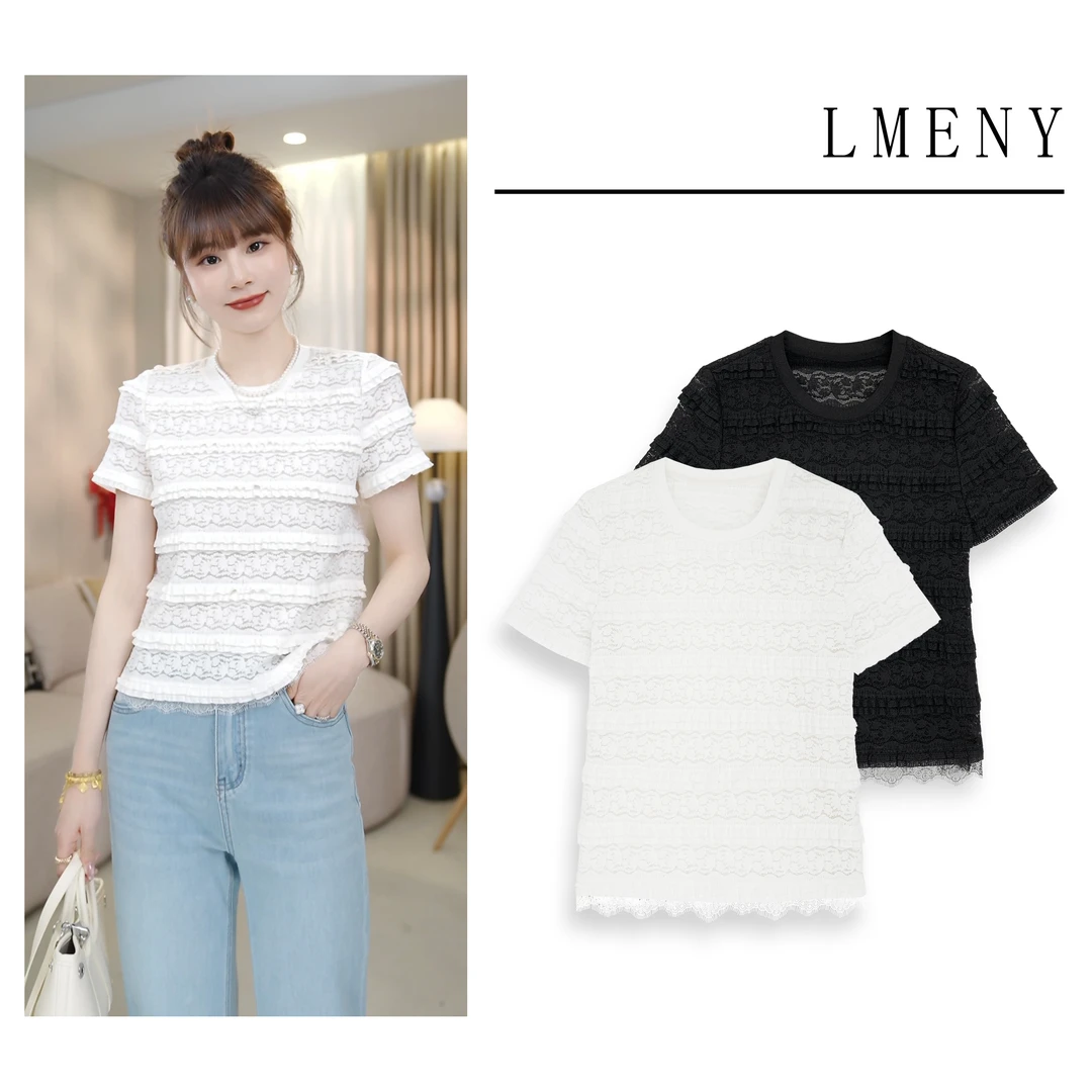 LMENY【清】仲夏T~立体蕾丝香风亲肤肌理感显瘦T恤25BT006