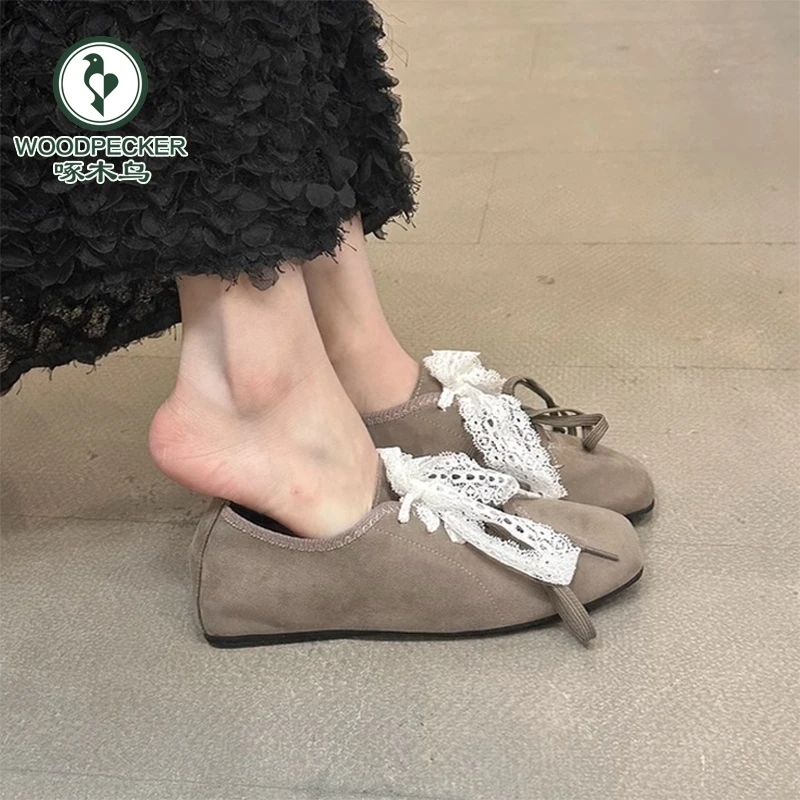 啄木鸟小众设计感复古方头乐福单鞋女春芭蕾风内增高春秋厚底鞋子