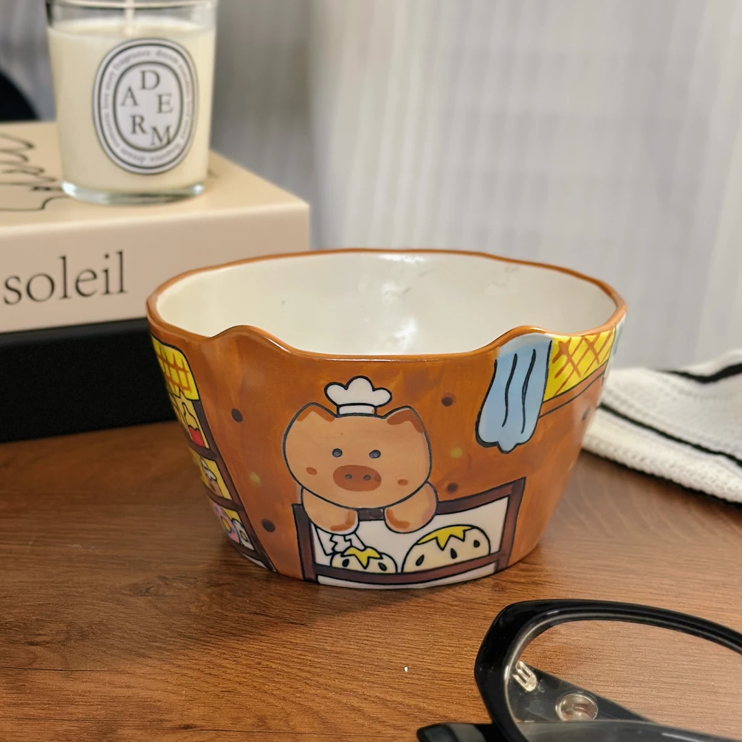 家用陶瓷米饭碗卡通手绘酸奶碗创意可爱辅食碗手工吃饭碗精致女生