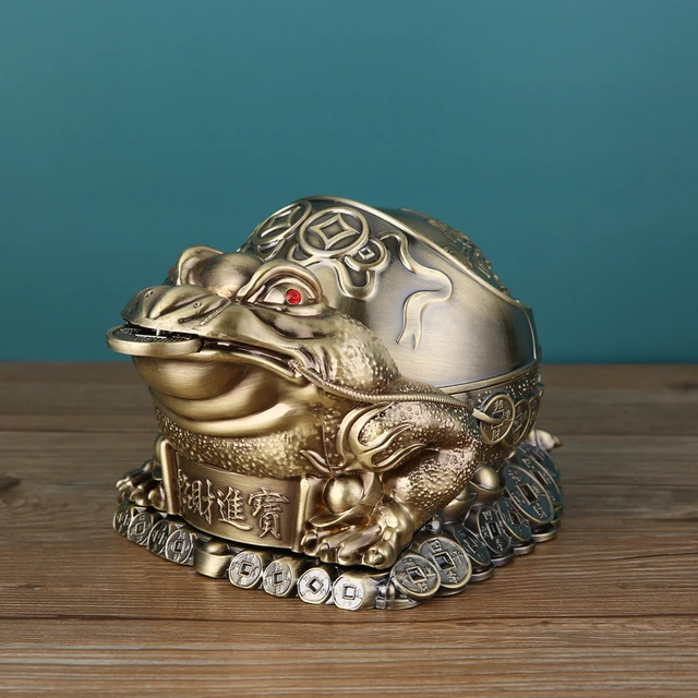 招财金蟾烟灰缸创意可爱家用客厅网红可爱复古防摔带盖防飞灰摆件