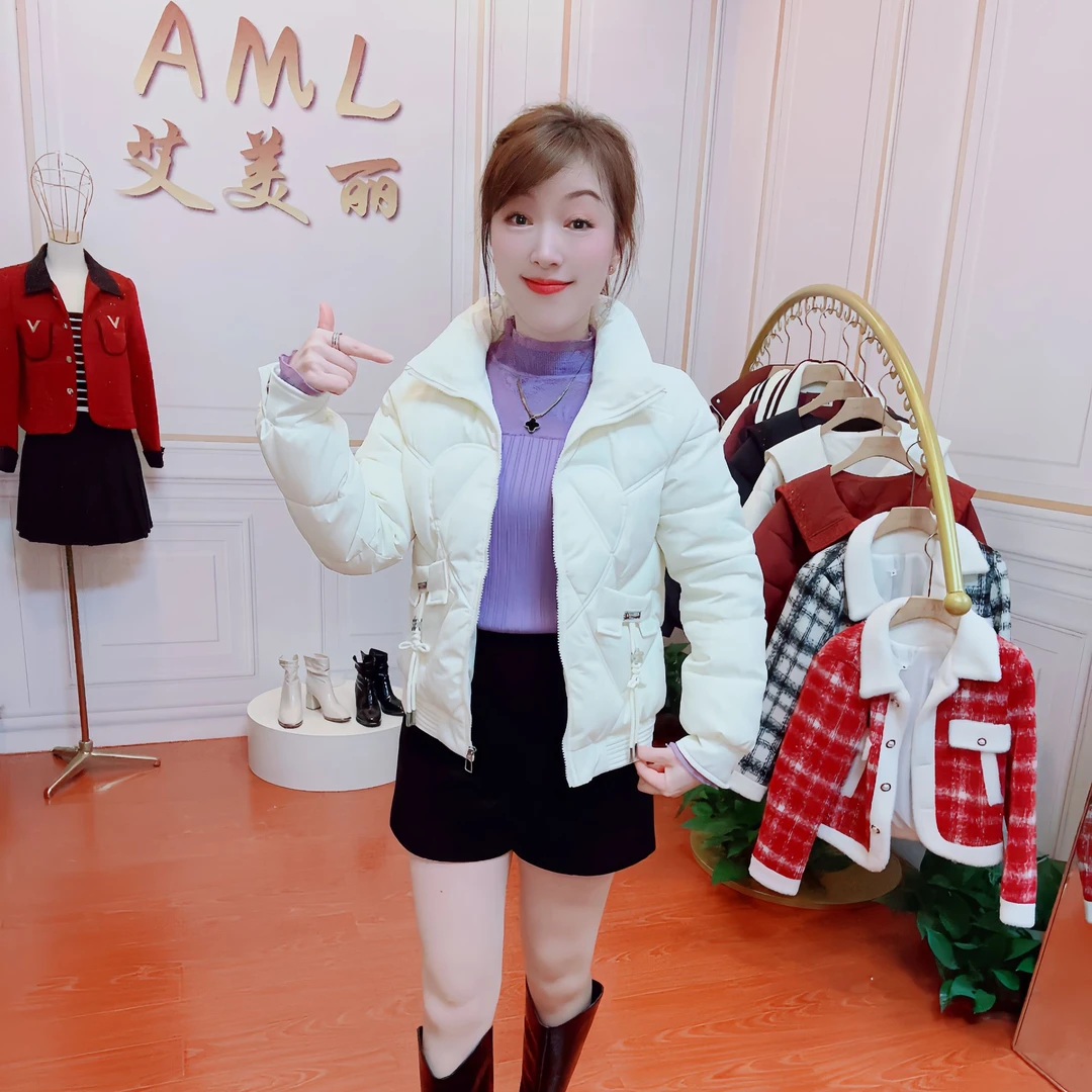AML3 爱心绗棉中国结挂饰时尚百搭加厚保暖冬季修身显瘦棉服外套