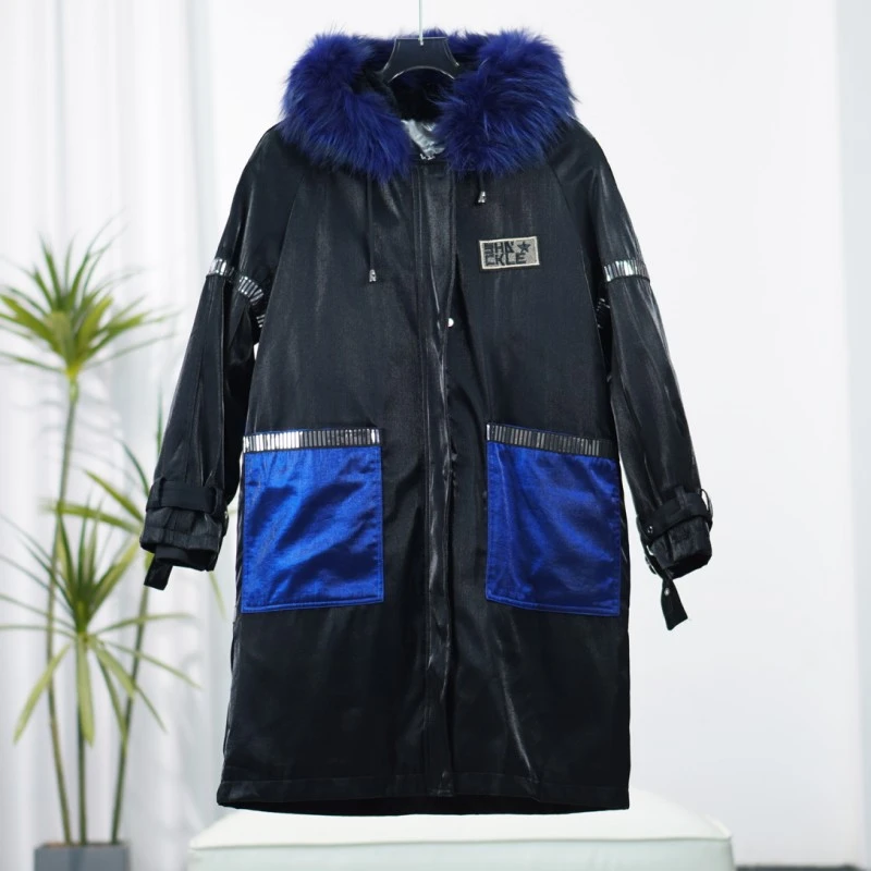 F756  秋冬加厚保暖外套派克服黑拼蓝