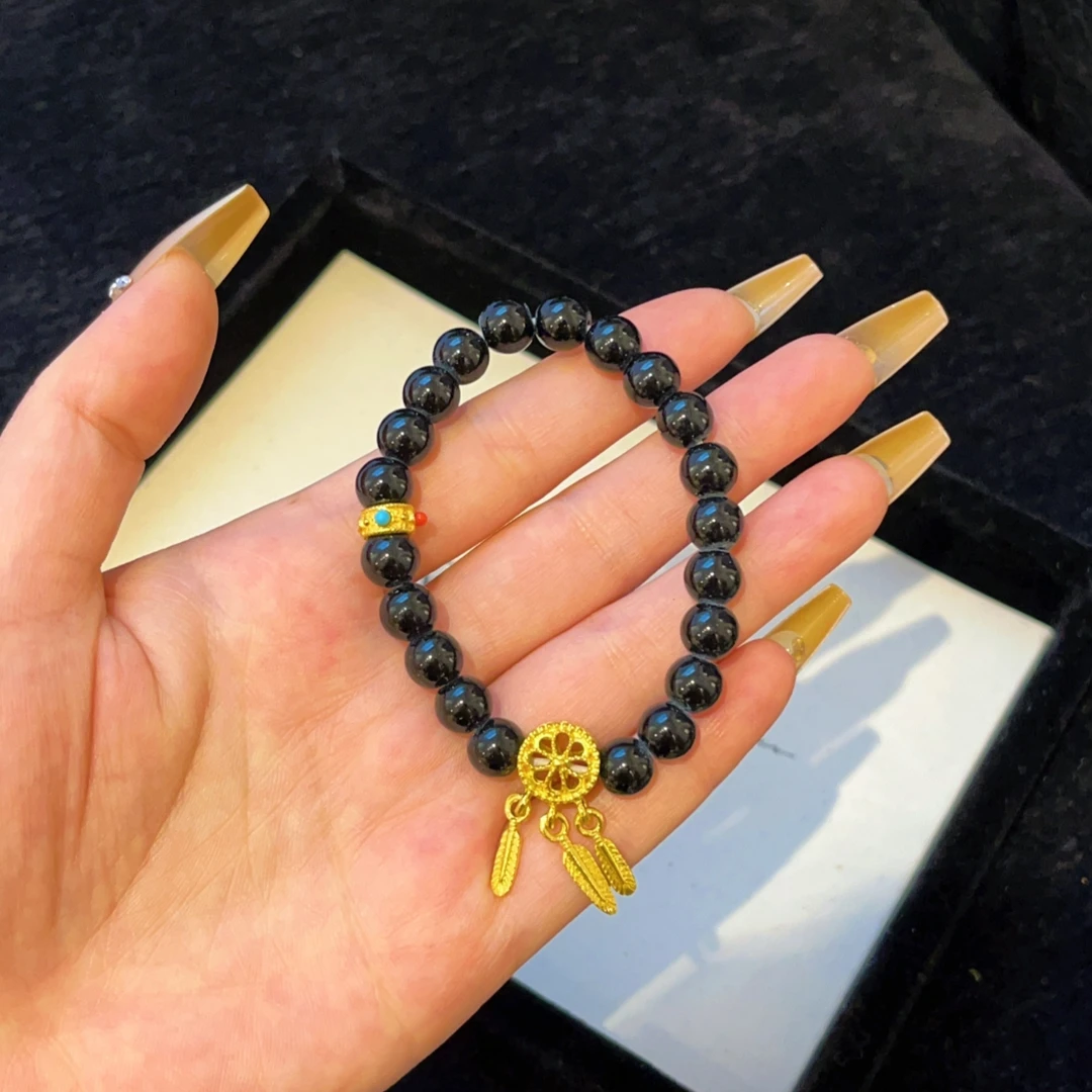 铜合金亚克力手链 铜合金 1040 时尚黑色捕梦网手链