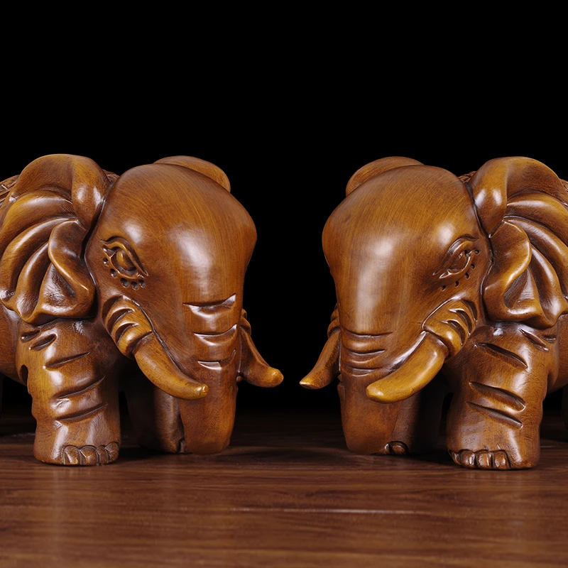 实木雕大象摆件开业乔迁礼品办公室客厅玄关桌面电视柜装饰工艺品