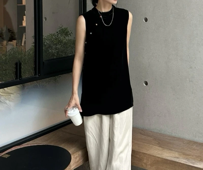 【C·Ting】真丝丝绒国风立领斜襟彩扣上衣气质夏款