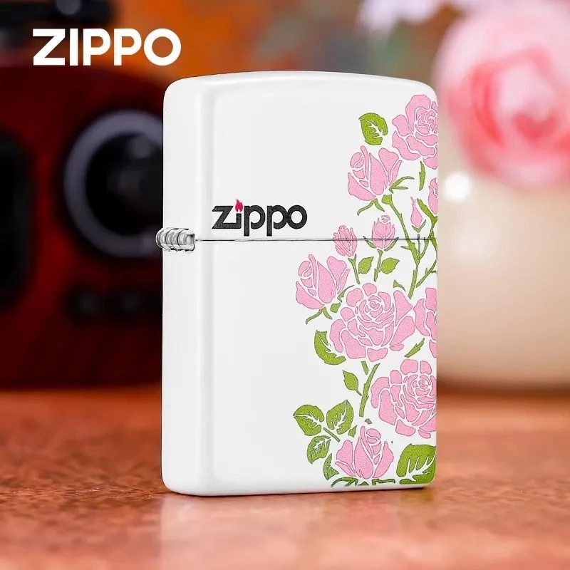 Zippo正品蔷薇之恋白哑漆正品防风煤油打火机送男友送礼收藏