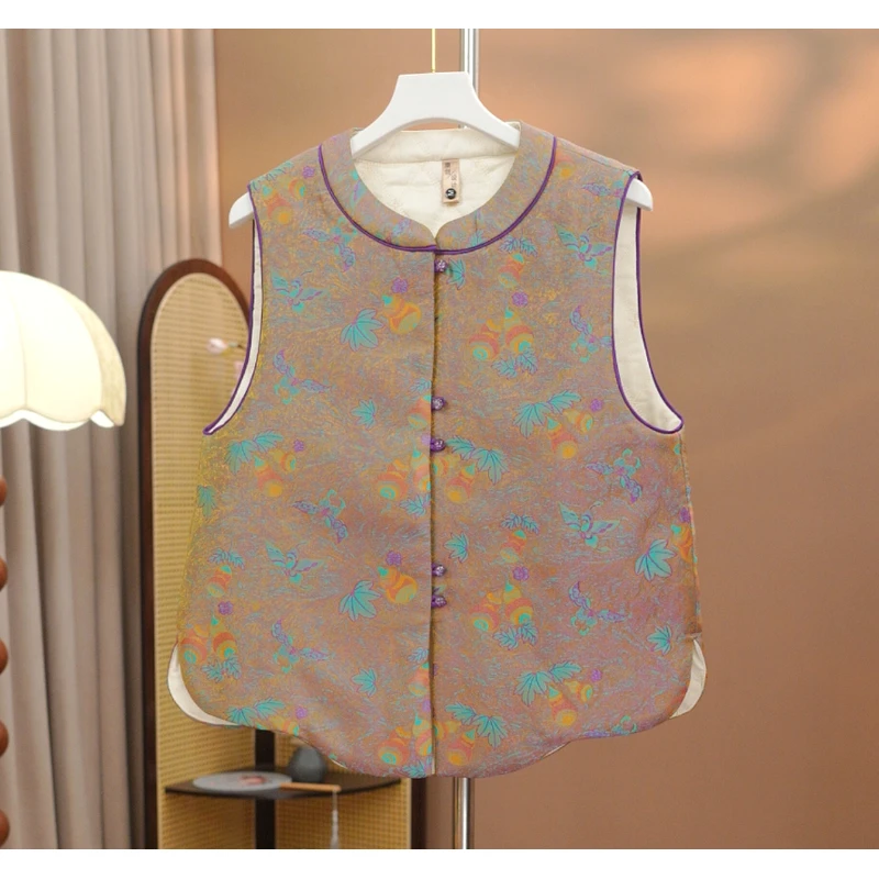 【紫金葫芦】驼鸟毛冬季夹棉加厚马夹新中式国风马甲女高级感外搭