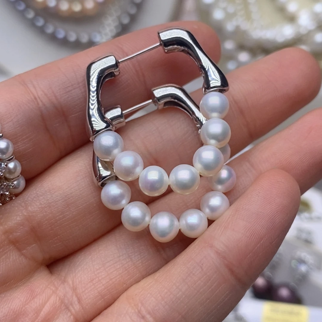 银S925镶嵌耳钉淡水珍珠