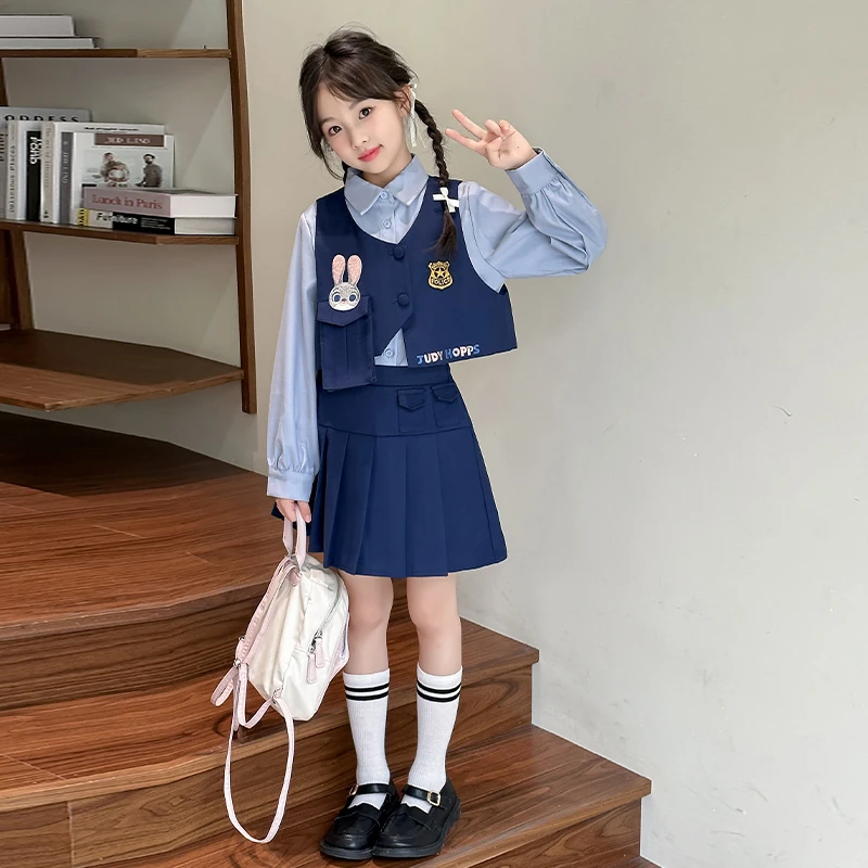 女童春季新款时尚洋气学院风走秀兔子警官jk三件套(价格已开)