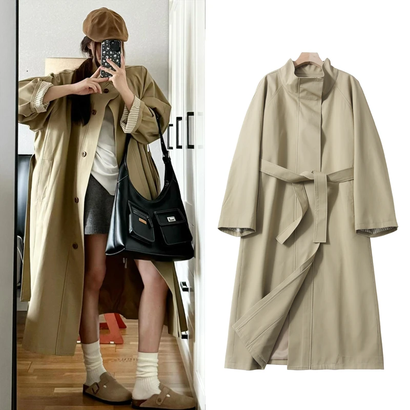 ZXLSTUDIO 都市浪漫 英伦风垂感宽松显瘦风衣外套女长款休闲大衣
