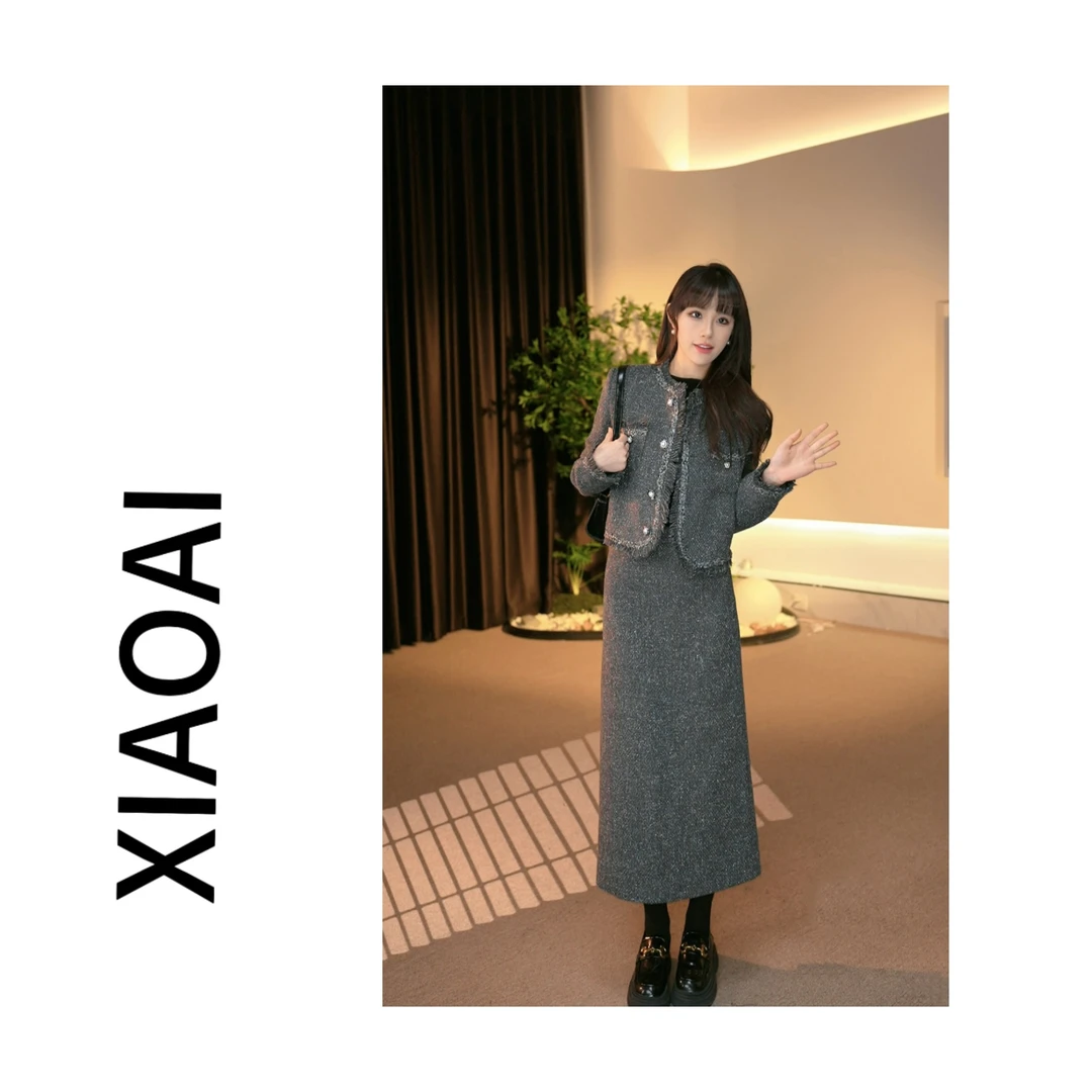 AY 0467 小香风外套套装裙女2024新款穿搭轻奢高级感半裙两件套