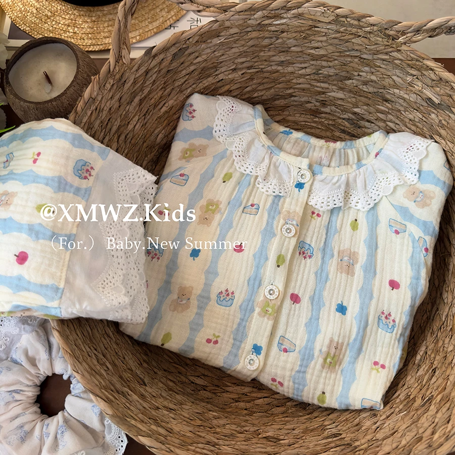 Q童装女童2025春夏新款100%全棉a类套装宝宝空调服睡衣长袖两件套