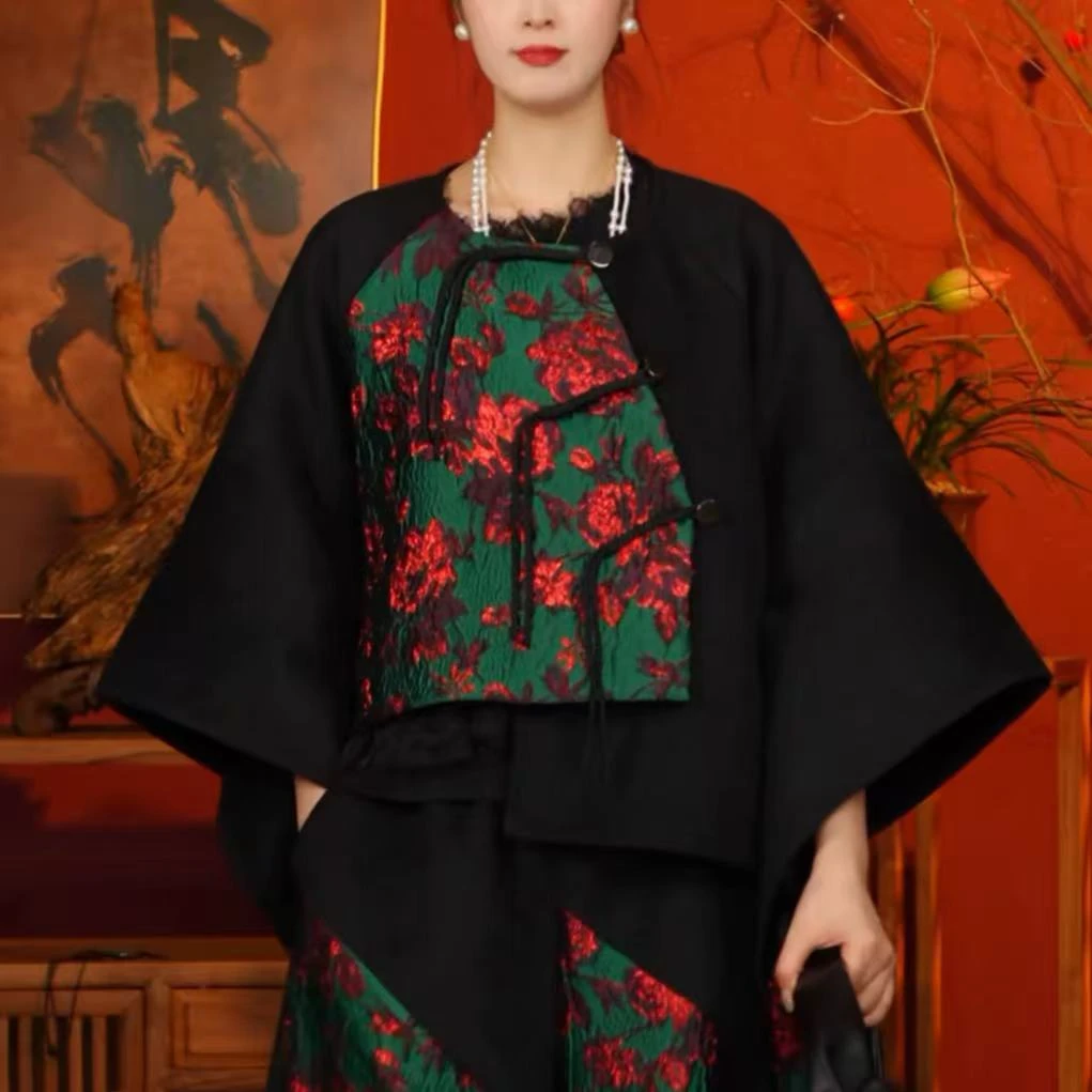 【大海轻奢】S1948-1秋冬新款牡丹刺绣新中式设计师款毛呢上衣