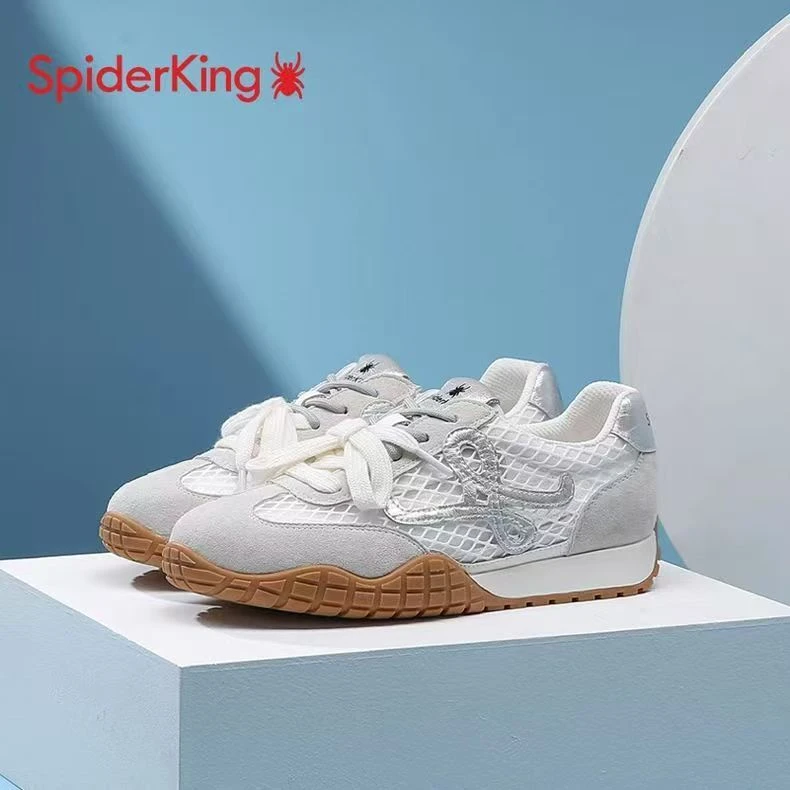 蜘蛛王德训鞋女2025夏季新款百搭网面鞋透气拼色休闲板鞋松糕女鞋