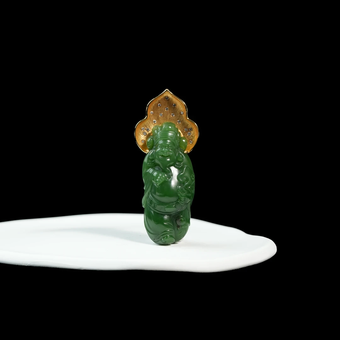 已结缘可定制 传世和田碧玉老坑肉底辣绿红皮财爷爷 18K  防拍价