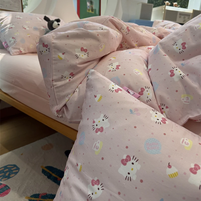 易安阁ins双层纱卡通kt猫粉嫩波点四件套1.5m1.8米学生宿舍三件套