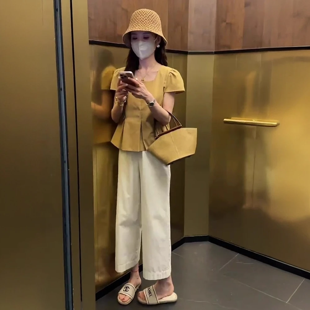 时尚减龄短袖洋气衬衫遮肉显瘦套装女2025夏季新款女装两件套