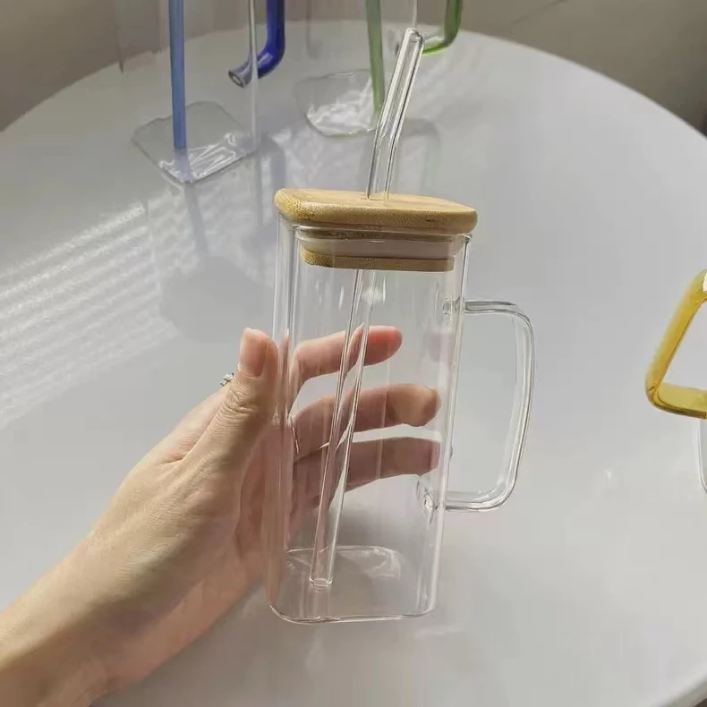高硼硅木盖玻璃个人吸管杯