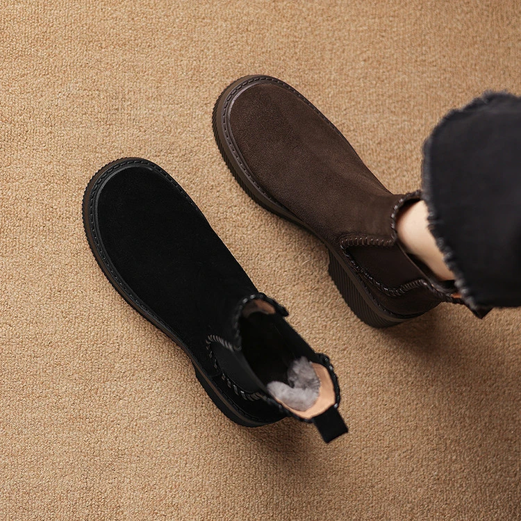 6cm 复古百搭舒适厚底切尔西靴秋冬通勤休闲简约风时尚高跟瘦瘦靴