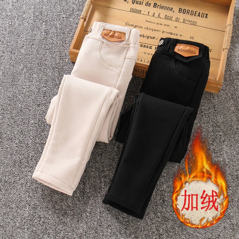 女童加绒裤子秋冬2025新款3-12女孩弹力修身打底裤冬季儿童铅笔裤