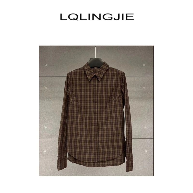 LQLINGJIE复古高级感格子长袖衬衣92001