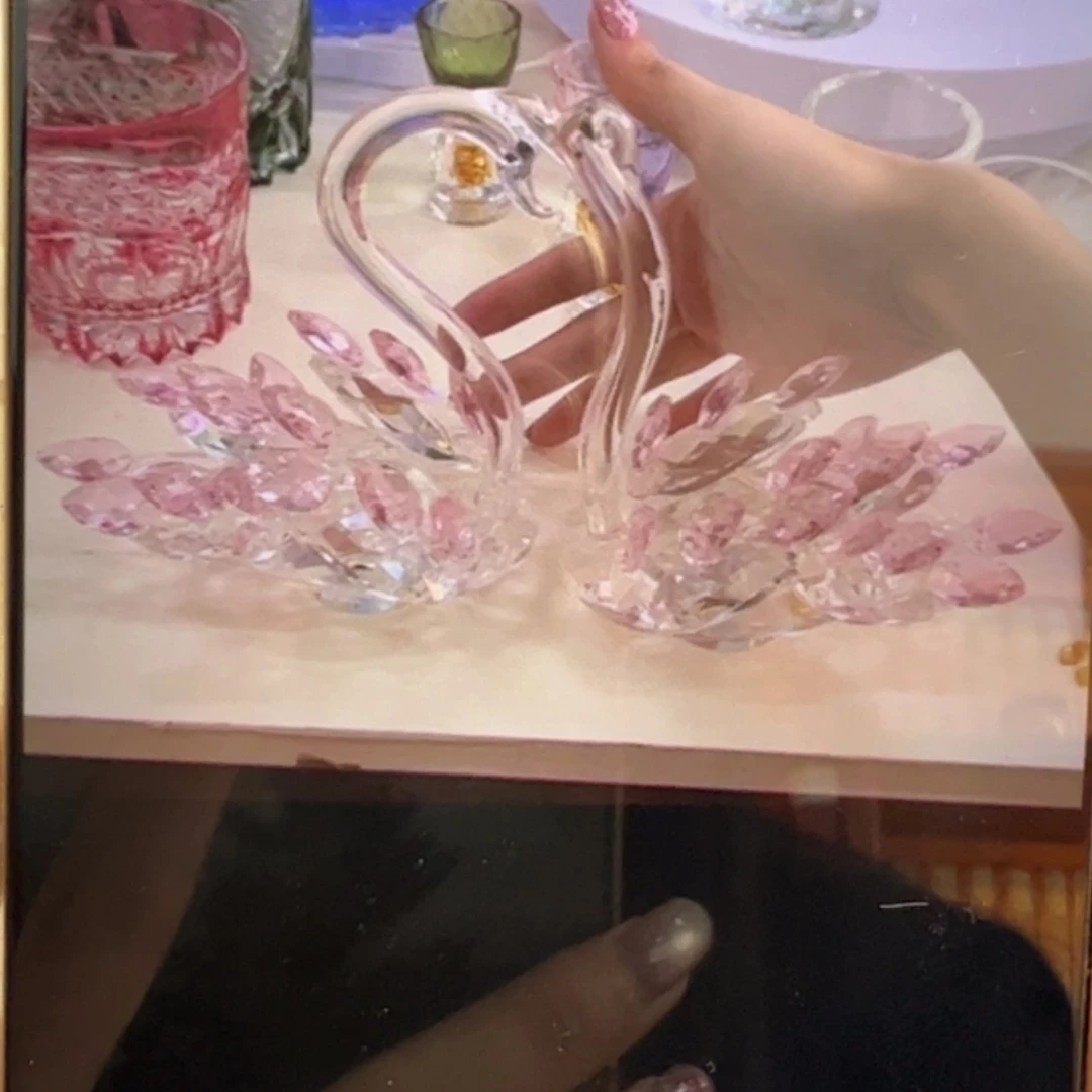 【闪购商品】一对水晶天鹅摆件，