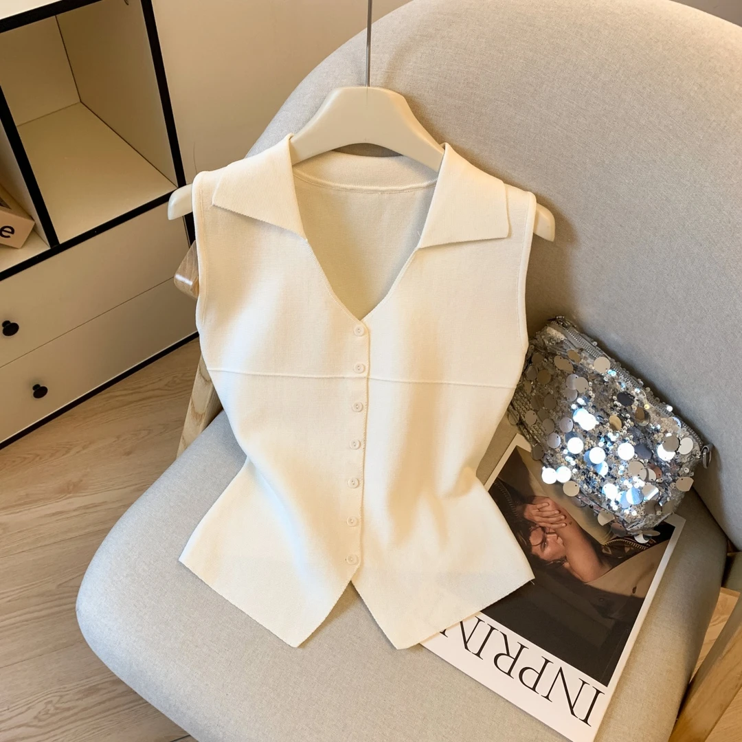 法式polo领无袖针织背心马甲女2025夏季新款小个子时尚洋气小上衣