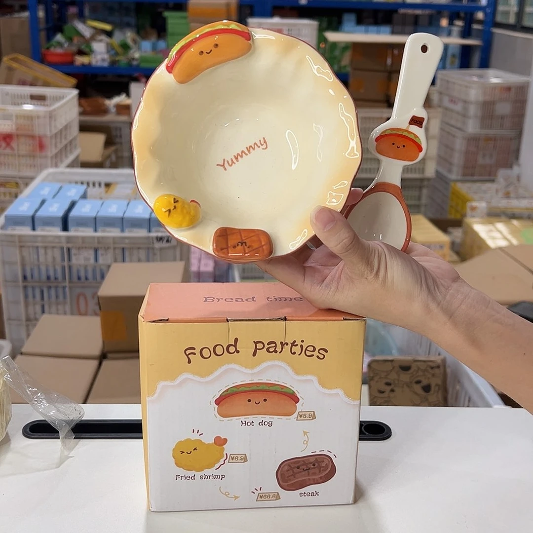 瓷汉堡花边碗加勺陶瓷陶瓷陶瓷陶瓷