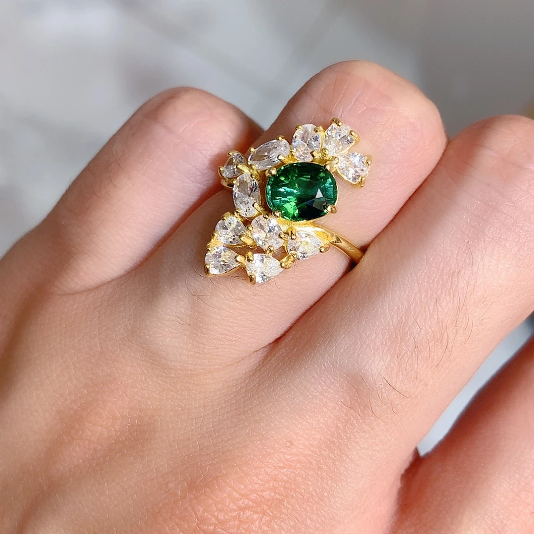 戒指戒指银S925镶嵌碧玺