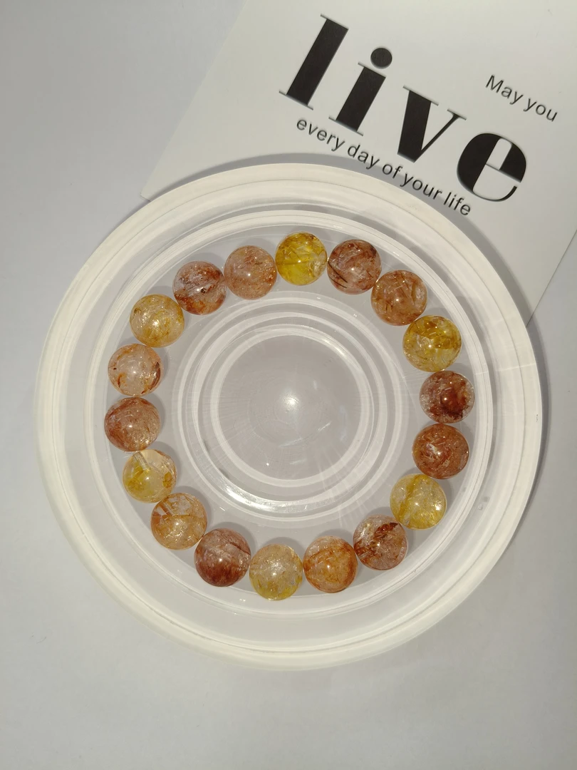 天然水晶手串 爆闪黄胶花